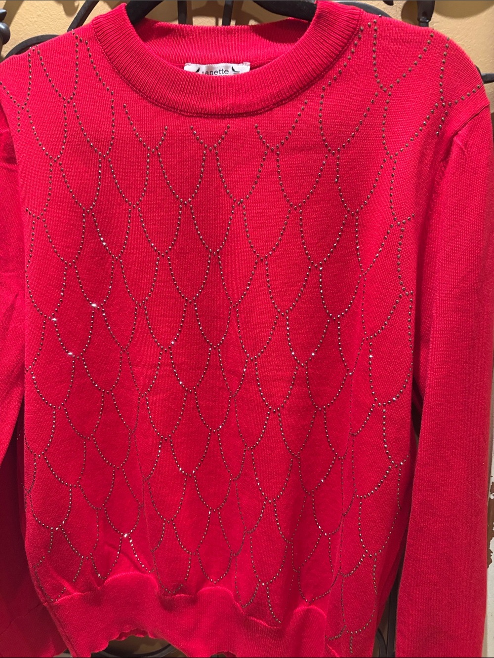 Nanette Lepore Red Rhinestone-Detail Crewneck Sweater